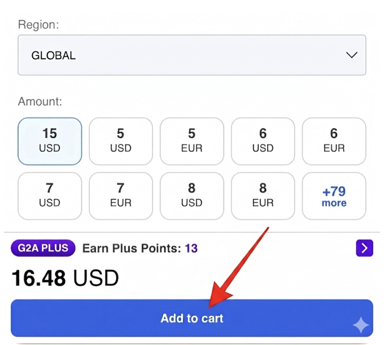 Step 1: select amount and add to cart